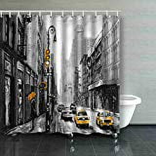 ARTJIA Street View Woman Under An Umbrella Yellow Taxi Modern Artwork American New York Shower Curtain Polyester Bathroom Curtain 60x72 inches