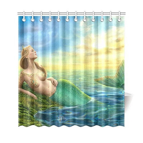 ARTJIA Sunset Ocean Shower Curtain, Princess Fantasy Mermaid Polyester Fabric Shower Curtain Bathroom Sets 66x72 Inches