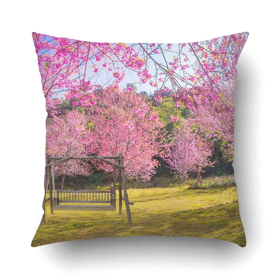 ARTJIA The Wood Swing In Garden Beautiful Pink Cherry Blossom Flower On Sunshine Day Pillowcase Pillow Cushion Cover 20x20 inch