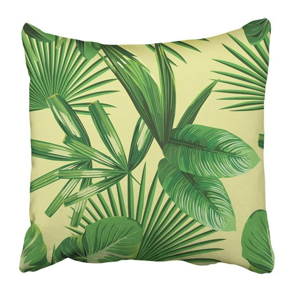 ARTJIA Tropic Summer Exotic Jungle Plant Tropical Palm Leaf and Branch Floral on Yellow Green Nature Pillowcase Pillow Cushion Cover 16x16 inch