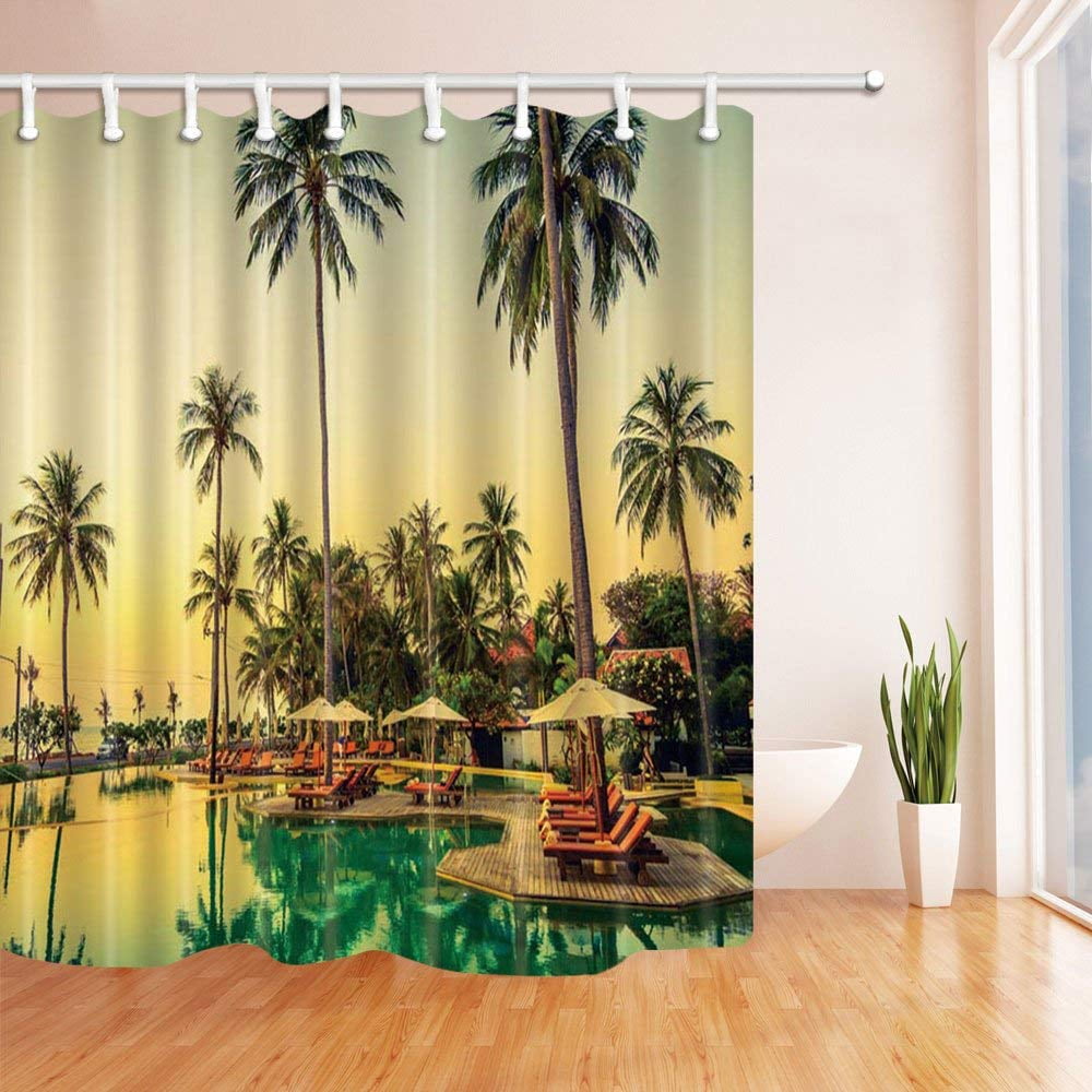 JOOCAR Green Hawaii Tropical Shower Curtain Tropical Leaves Plant