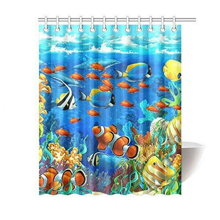 ARTJIA Tropical Fish Bathroom Waterproof Fabric Shower Curtain 60x72 inches