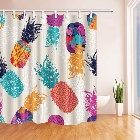 ARTJIA Tropical Fruit Watercolor Pineapple Kids Polyester Fabric Bathroom Shower Curtain 66x72 inches