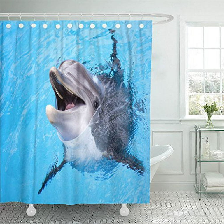 ARTJIA Underwater Dolphin Pool Water Cute Bottlenose Fish Sea Smile Shower  Curtain Polyester Bathroom Curtain 60x72 inches 