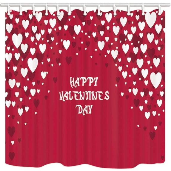 ARTJIA Valentine's Day White And Red Love Heart On Screen Polyester Fabric Bathroom Shower Curtain 66x72 inches