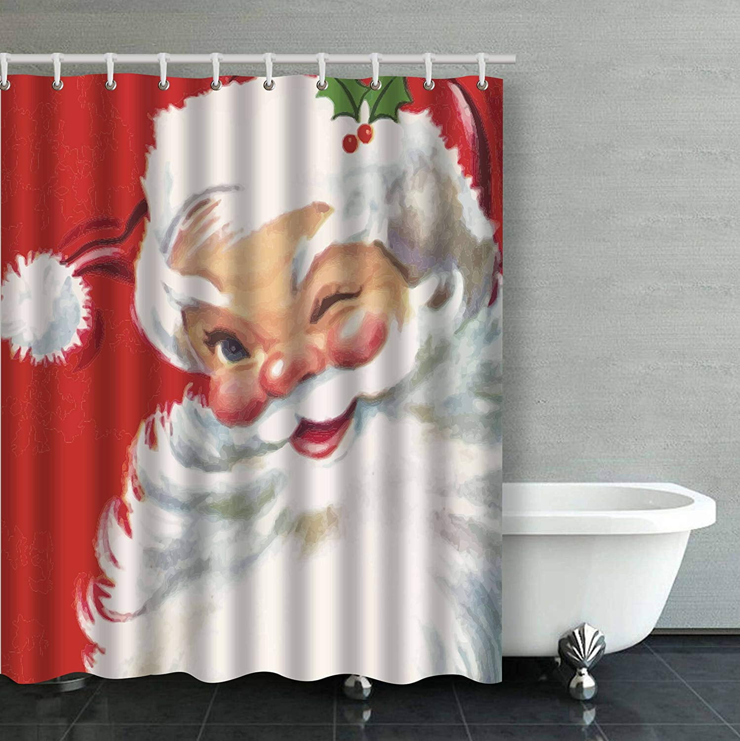 ARTJIA Vintage Christmas Jolly Santa Bathroom Shower Curtain 60x72