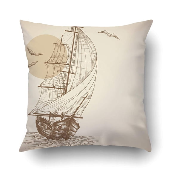 ARTJIA Vintage Sailboat Pillowcase Pillow Cushion Cover 16x16 inch