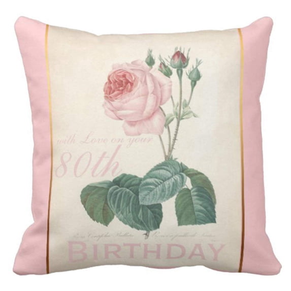 ARTJIA Watercolor Flowers 80Th Birthday Celebration Vintage Floral Botanical Pillowcase Cover 20x20 inch