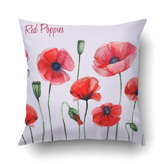 ARTJIA Watercolor Red Poppies Pillowcase Pillow Cushion Cover 18x18 inch