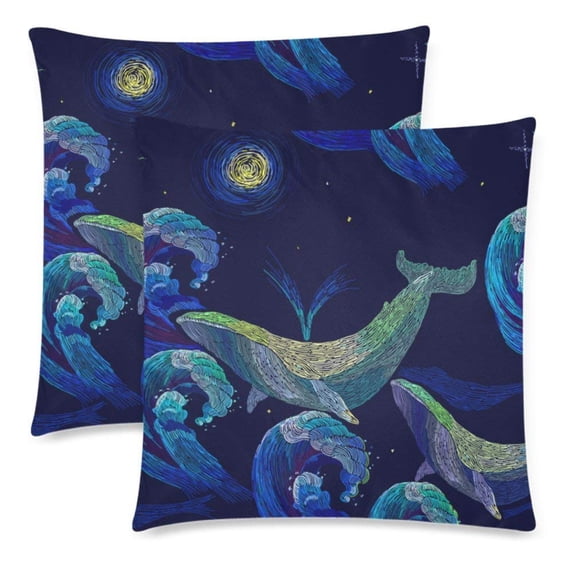 ARTJIA Waves Ocean Pillow Covers Pillow Cases Two Sides Printing 18x18 inches ,Set of 2