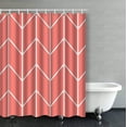 thumbnail image 1 of ARTJIA White Chevron Striped Zigzag On Coral Pink Modern Chic Lumbar Bathroom Shower Curtain 66x72 inches, 1 of 4