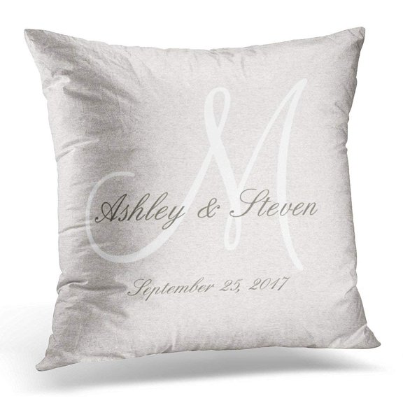 ARTJIA White Initials Modern Wedding Monogram Rustic Linen Tan Letters Pillowcase Cover 16x16 inch