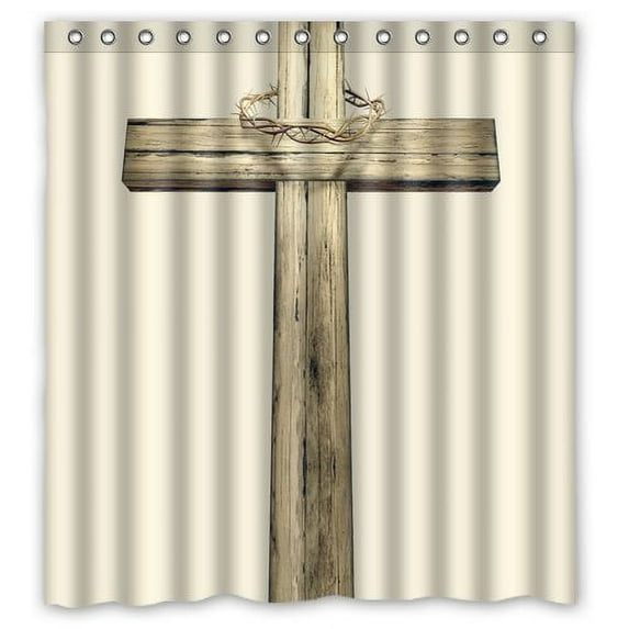 ARTJIA Wooden Cross Holy Cross Waterproof Polyester Fabric Shower Curtain 66x72 inches