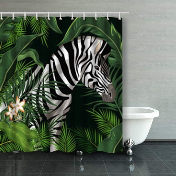 ARTJIA Zebra Leaves Around Painting Shower Curtains Bathroom Curtain 66x72 Inch