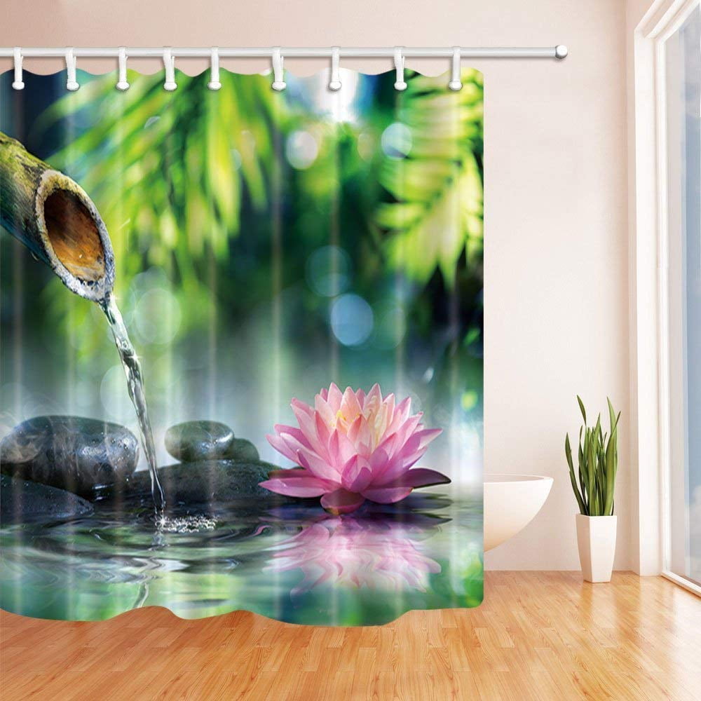 ARTJIA Zen Meditation Decor Lotus Flowers Spa Nature and Feng Shui Stone  with Bamboo Polyester Fabric Bath Curtain, Bathroom Shower Curtain 66x72  inches - Walmart.com, image size:1000x1000