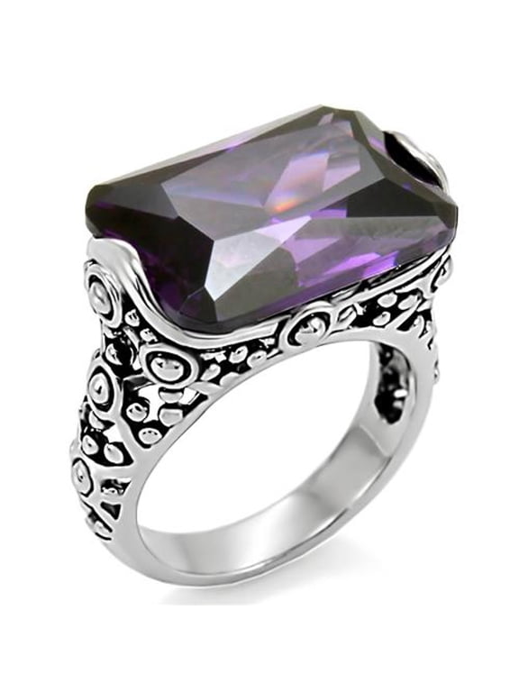 ARTK015 Stainless Steel 28 Ct Emerald Cut Amethyst CZ Antique Celtic Style Ring Sz 5-10