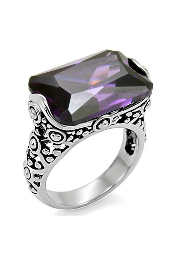 ARTK015 Stainless Steel 28 Ct Emerald Cut Amethyst CZ Antique Celtic Style Ring Sz 5-10
