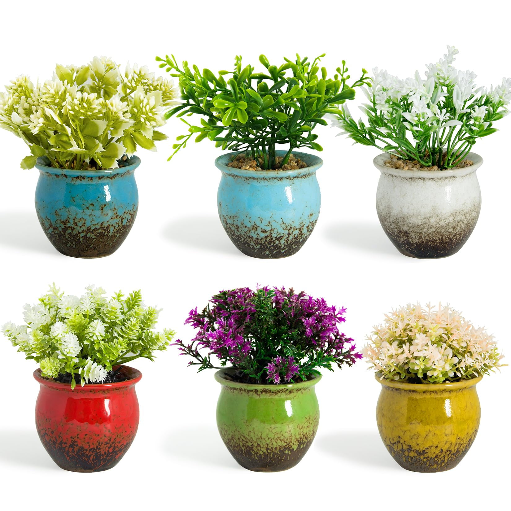 ARTKETTY 6 Packs Fake Plants Small Artificial Potted Plants, Ceramic