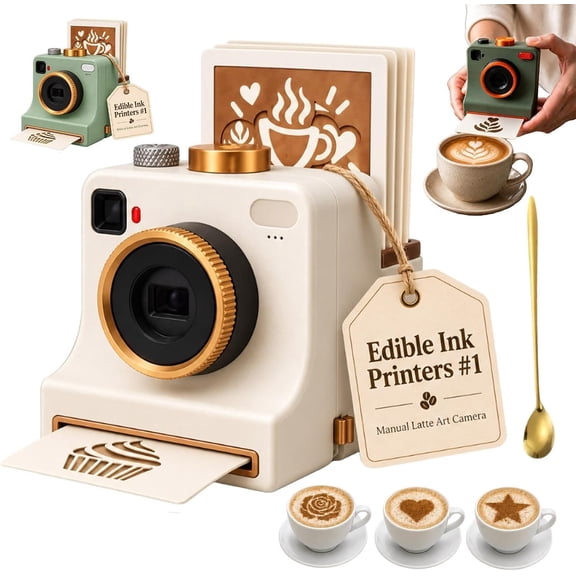 ARTLOX 3D Printed Latte Art Camera with 8 Stencils, One‑touch Coffee Printer Mold for Chocolate Foam Machine