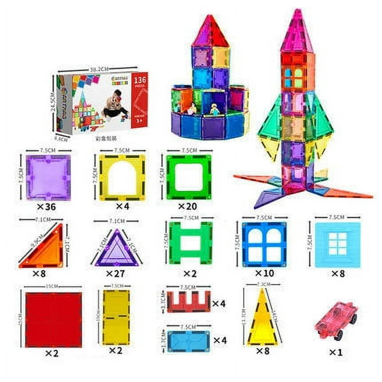  Playmags Magnetic Tiles Building Set 56 Pcs Set with Car -  Super Durable Magnet Blocks, STEM Development Kids Building Toys for Boys  Girls & Toddlers : Toys & Games