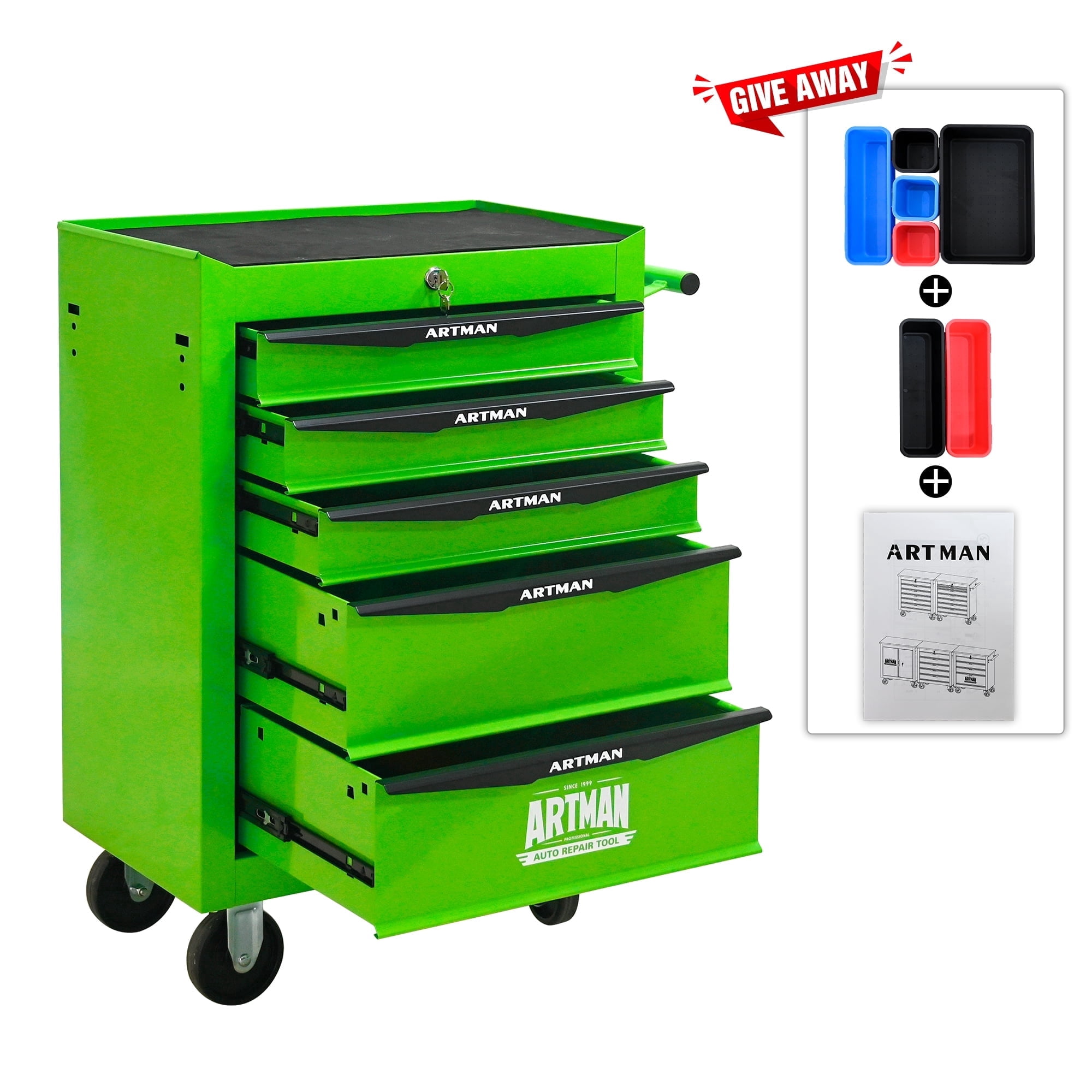 ARTMAN 20" 5-Drawer Rolling Metal Tool Chest ,Heavy Duty Industrial Service Cart Storage Organizer with Locking System for Garage Workshop Warehouse