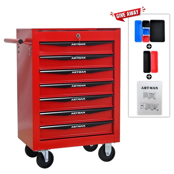 ARTMAN 20" 7 Drawers Rolling Steel Storage Tool Chest with Wheels, Heavy Duty Industrial Service Cart Storage Organizer with Locking System for Workshop Garage Repair Shop