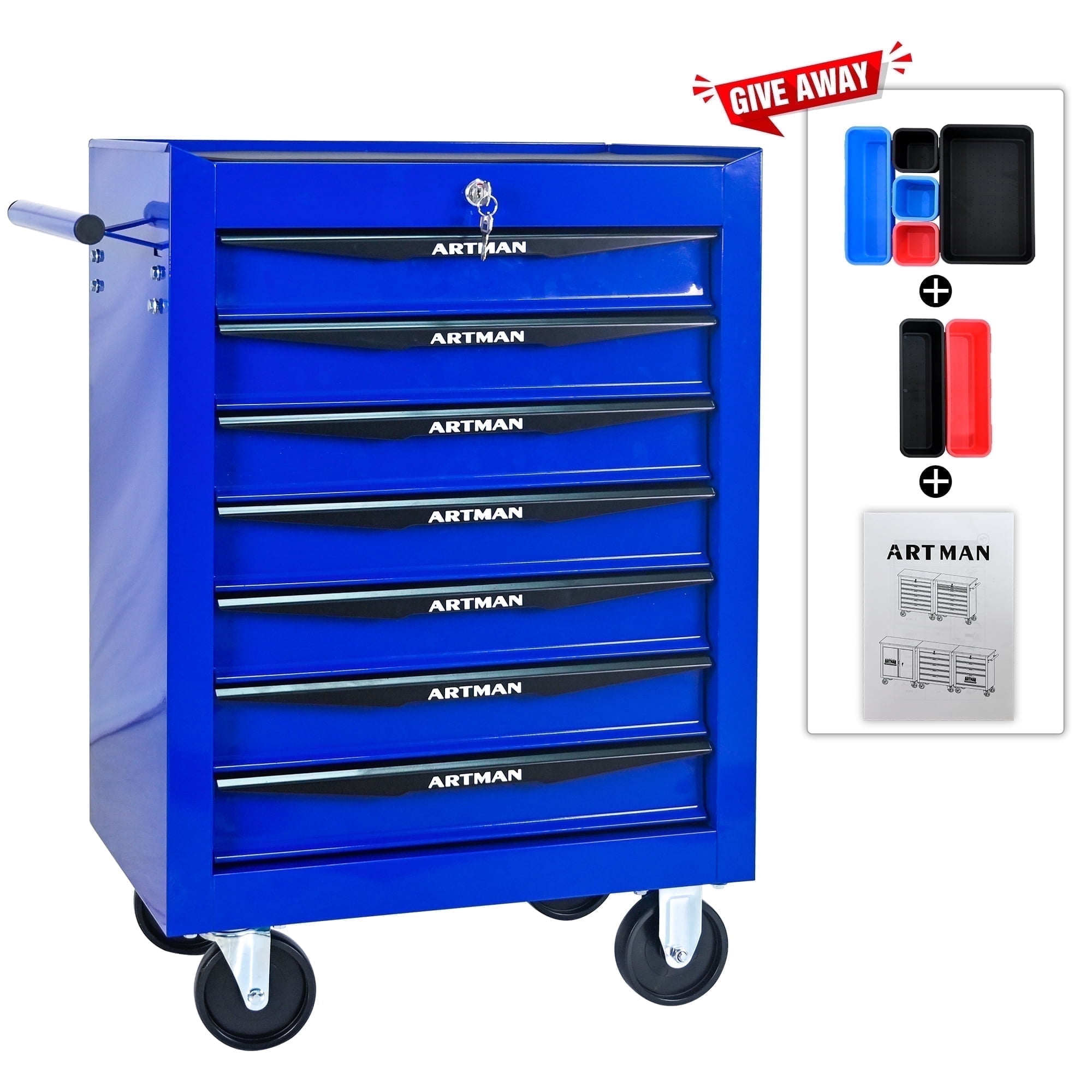 ARTMAN 20" 7 Drawers Rolling Steel Storage Tool Chest with Wheels, Heavy Duty Industrial Service Cart Storage Organizer with Locking System for Workshop Garage Repair Shop