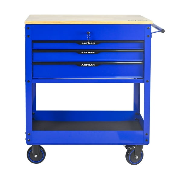 ARTMAN 3 Drawers Rolling Tool Cart, Utility Tool Box with Wheels Wood Top Mechanic Tool Storage Organizer Cabinet, Tool Chest for Garage, Warehouse, Workshop, Repair Shop