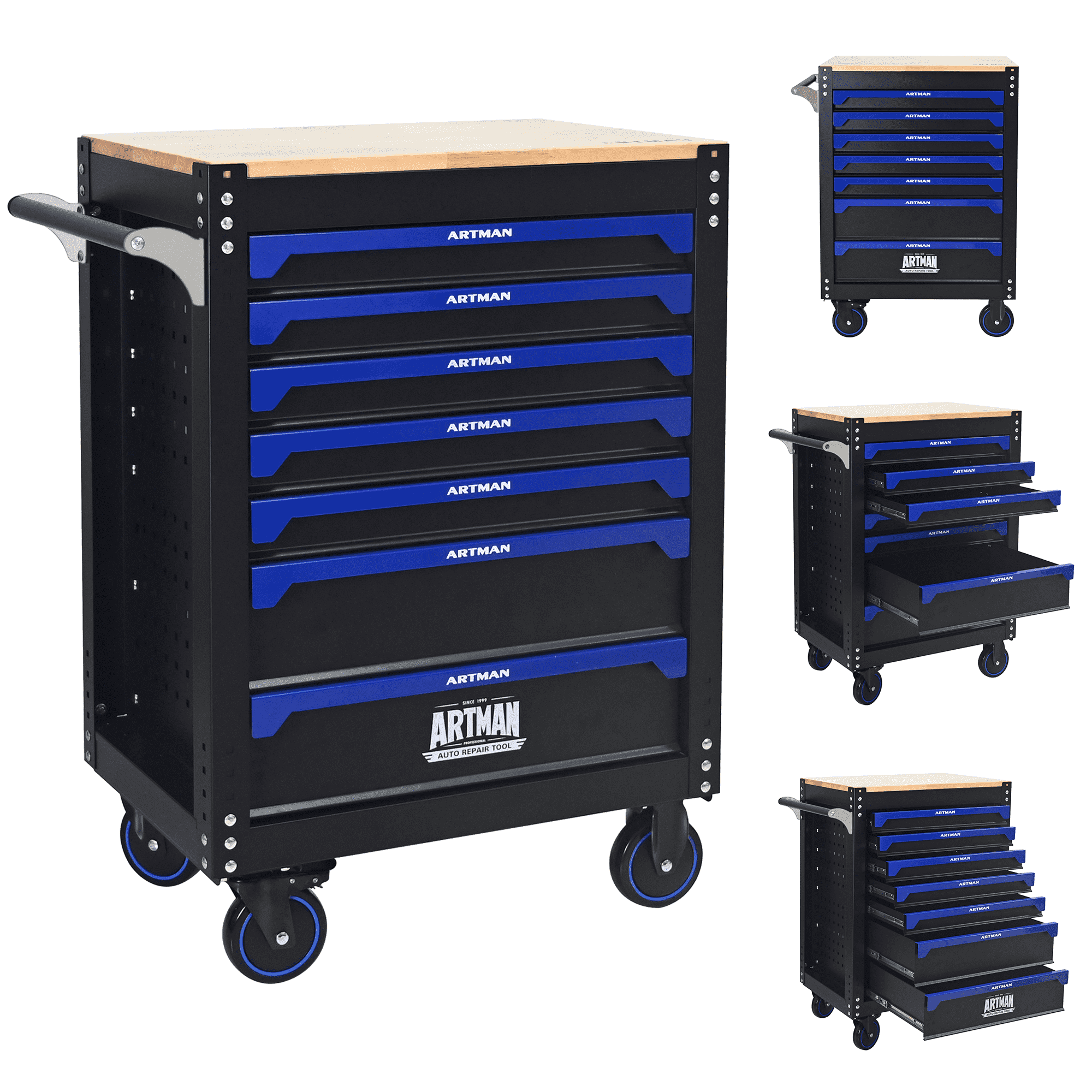 ARTMAN 30-inch 7-drawer Wooden-top Rolling Steel Tool Cart, Storage Tool Chest&Cabinet with Handle and Wheels for Garages, Warehouses, Repair Shops, Requires Assembly of the the Tool Cart