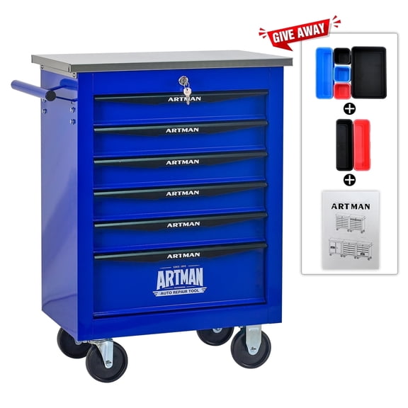 ARTMAN 6 Drawers Metal Rolling Storage Tool Chest Cabinet Cart with Wheels for Garage Workshop Warehouse