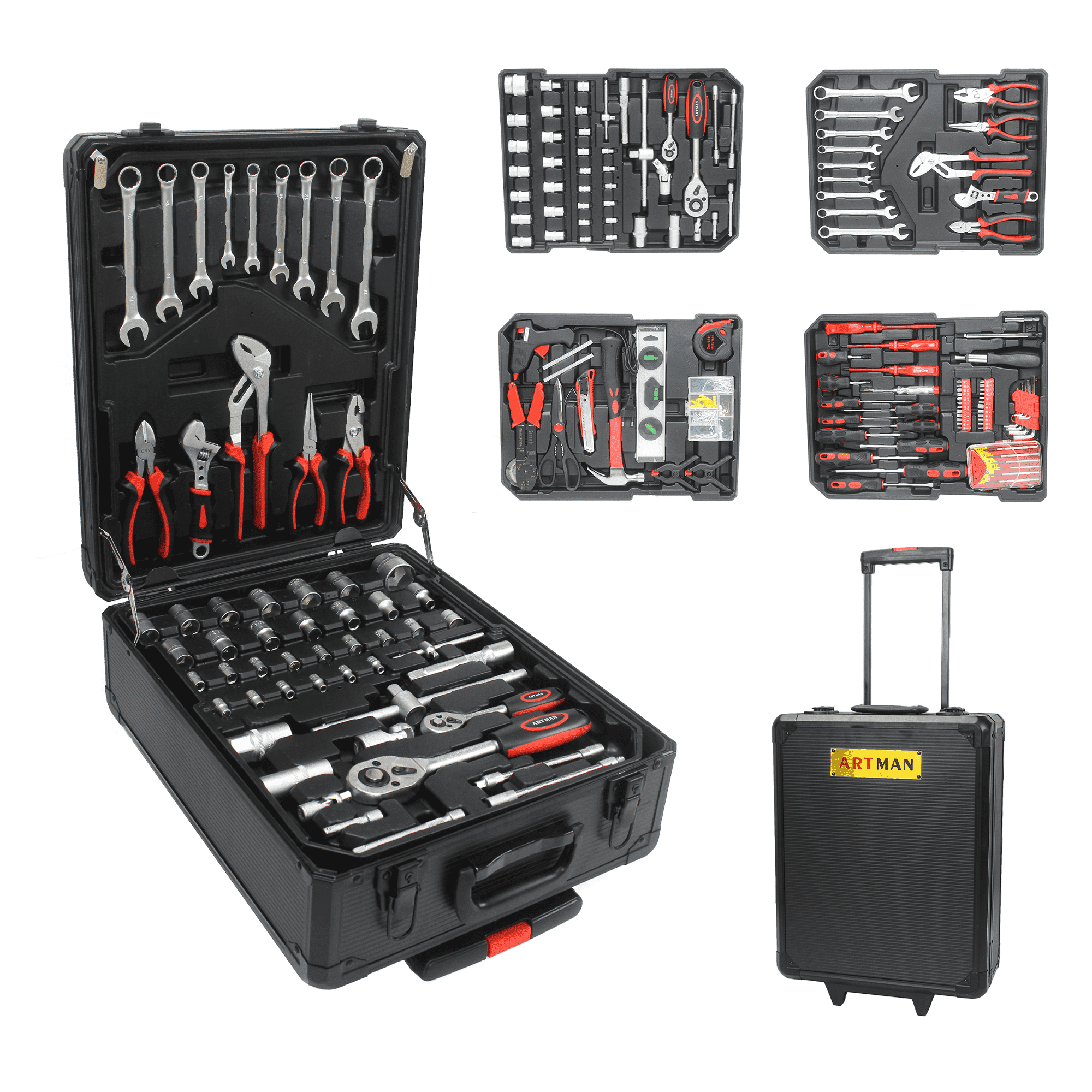 899pcs Rolling Tool Box Set With Lock - 4 Layer Tool Trolley Case, 90 Piece Tool Kit On Wheels For Garage, DIY