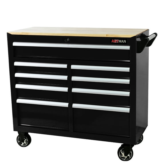 ARTMAN 9 Drawer Rolling Tool Chest Extra-Deep 46In 9-Drawers, Mobile Tool Storage Cabinet/Work Bench with Wooden Top