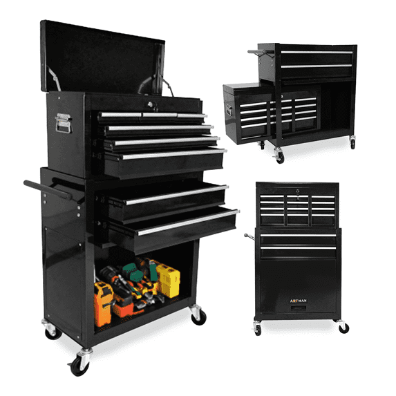 ARTMAN 2-IN-1 High Capacity 8-DrawerTool Box, Rolling Storage Tool Chest Cabinet with Wheels and Drawers for Garage Workshop Warehouse