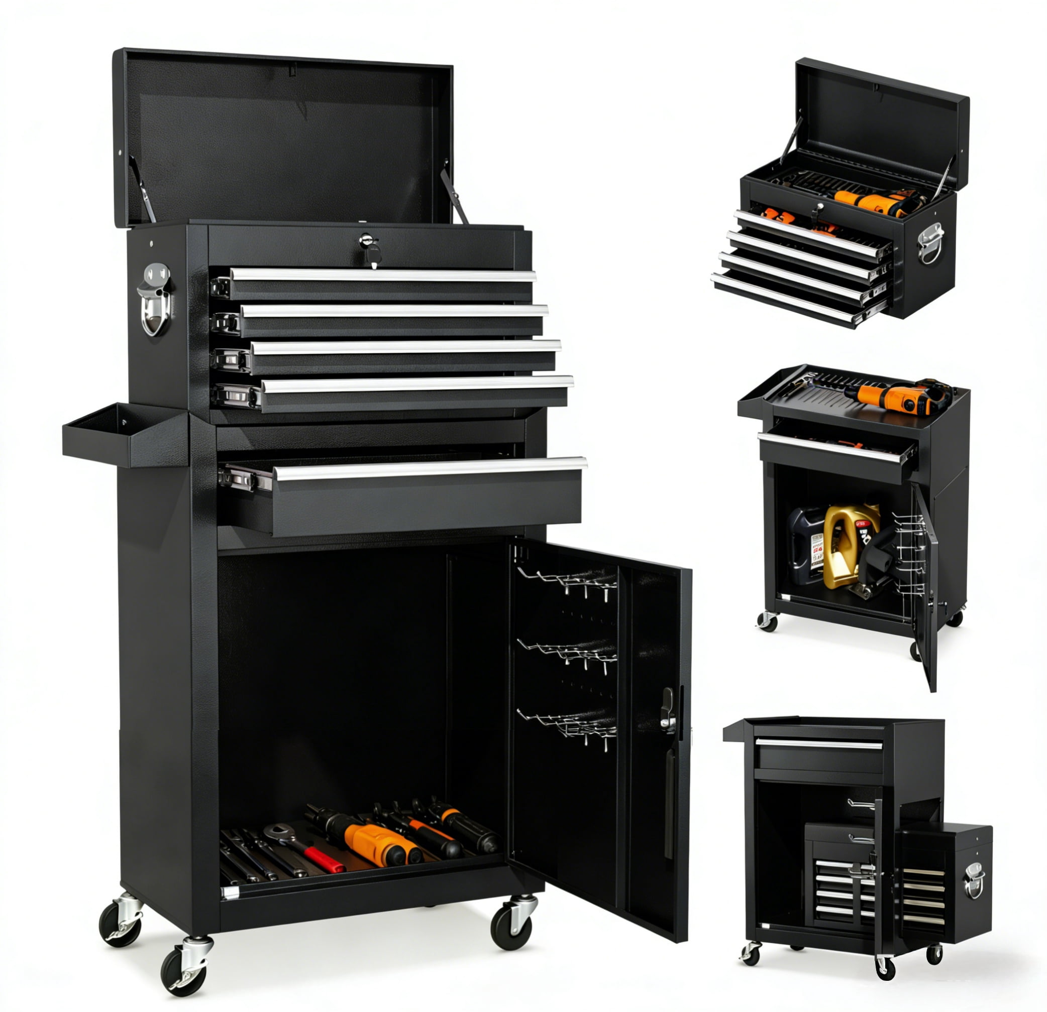 ARTMAN 5-Drawer Rolling Steel Tool Storage Chest,2-IN-1  Tool Cabinet with Lockable Wheels and Sliding Drawers for Garage Workshop Rapair Shop