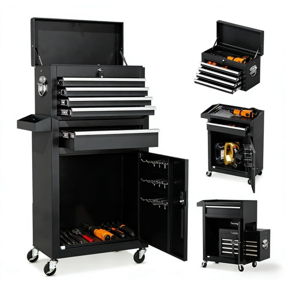 ARTMAN 5-Drawer Rolling Steel Tool Storage Chest,2-IN-1  Tool Cabinet with Lockable Wheels and Sliding Drawers for Garage Workshop Rapair Shop