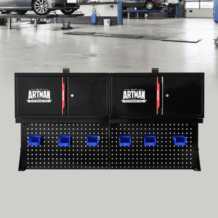 ARTMAN Wall-mounted Double-door Cabinet with Tool Rack,Storage Shelf,Wall Stainless Steel Hole Plate for Garage Workshop Repair Shop