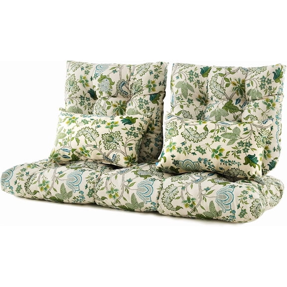 ARTPLAN Outdoor Loveseat Cushions,5 Piece Wicker Chair Cushions Set,Tufted Cushons for Wicker Bench Patio Furniture,Floral