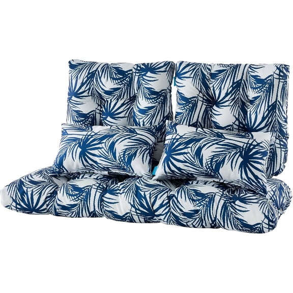 ARTPLAN Outdoor Loveseat Cushions,5 Piece Wicker Chair Cushions Set,Tufted Cushons for Wicker Bench Patio Furniture,Floral