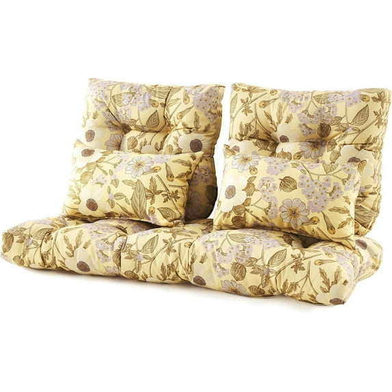 ARTPLAN Outdoor Loveseat Cushions,5 Piece Wicker Chair Cushions Set,Tufted Cushons for Wicker Bench Patio Furniture,Floral