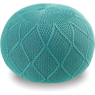 Handmade Round Knit Pouf, Woven Floor Ottoman with Boho Home Décor Style for Living Room and Bedroom
