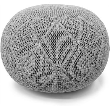 ARTPLAN Outdoor Round Pouf Ottoman Hand Knitted 100% Olifen Pouf Foot Stool, Foot Rest for Couch, Home Decor Pouffe Stuffed Pouf Floor Chair for Living Room, Bedroom,Lounge and Restroom,Grey