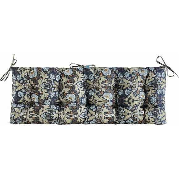ARTPLAN Patio Tufted Cushion with Tie,Outdoor Loveseat Cushion for Gliders,48x18 Inches,Floral,Stone Blue