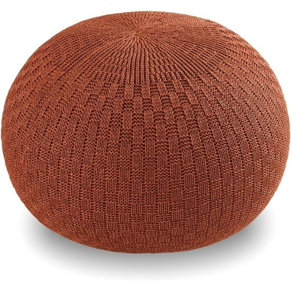 ARTPLAN Round Knit Pouf Hand Knitted,Outdoor Ottoman Foot Rest,Boho Home Decor for Living Room-Bedroom