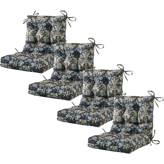 ARTPLAN Seat/Back Outdoor Chair Cushion,Set of 4 Patio Chair Cushion with Tie,Tufted Replacement for Patio Furniture,40x20x4 Inches,4 Count,Floral