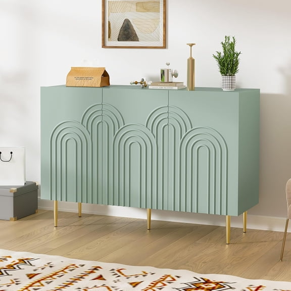 ARTPOWER 47" Sideboard Buffet Cabinet with 3 Doors - Accent Modern Cloud Relief Decorative Credenza with Storage for Living Room, Kitchen, Dining Room, Hallway, Entryway, Green