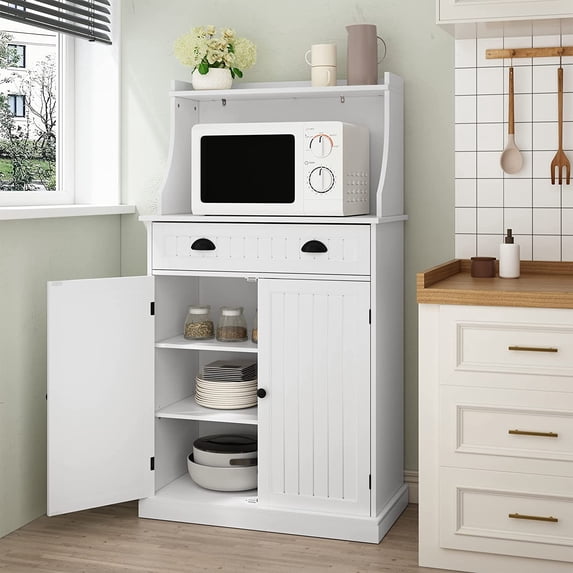 ARTPOWER 54" Kitchen Microwave Cabinet/Stand with Storage and Drawers, Pantry Storage Cabinet with Hutch & Adjustable Shelves for Kitchen, Dining Room, Living Room, Hallway in White