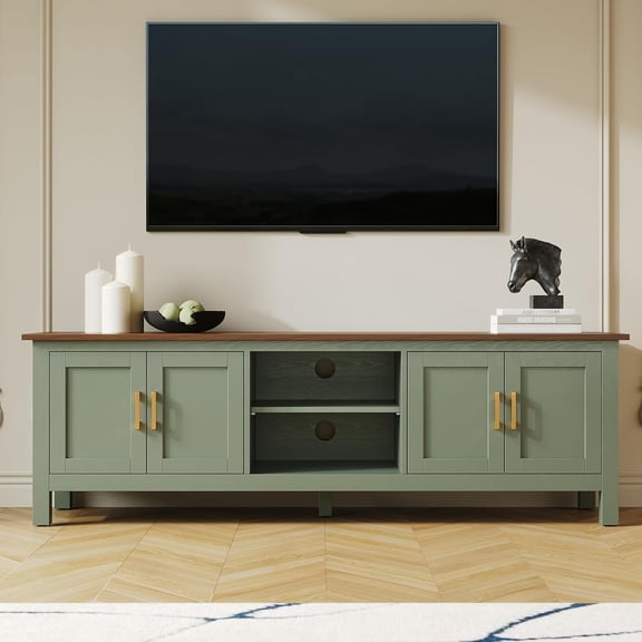 ARTPOWER 63 Inch TV Stand for Living Room TVs up to 75", Farmhouse Entertainment Center with Storage, Green TV Console with Cabinet, Under TV Cabinet for Bedroom