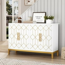 ARTPOWER Accent Cabinet with 4 Doors, Carved Decorative Sideboard Buffet Cabinet, Modern Credenza for Living Room, Kitchen, Office, and Hallway, White