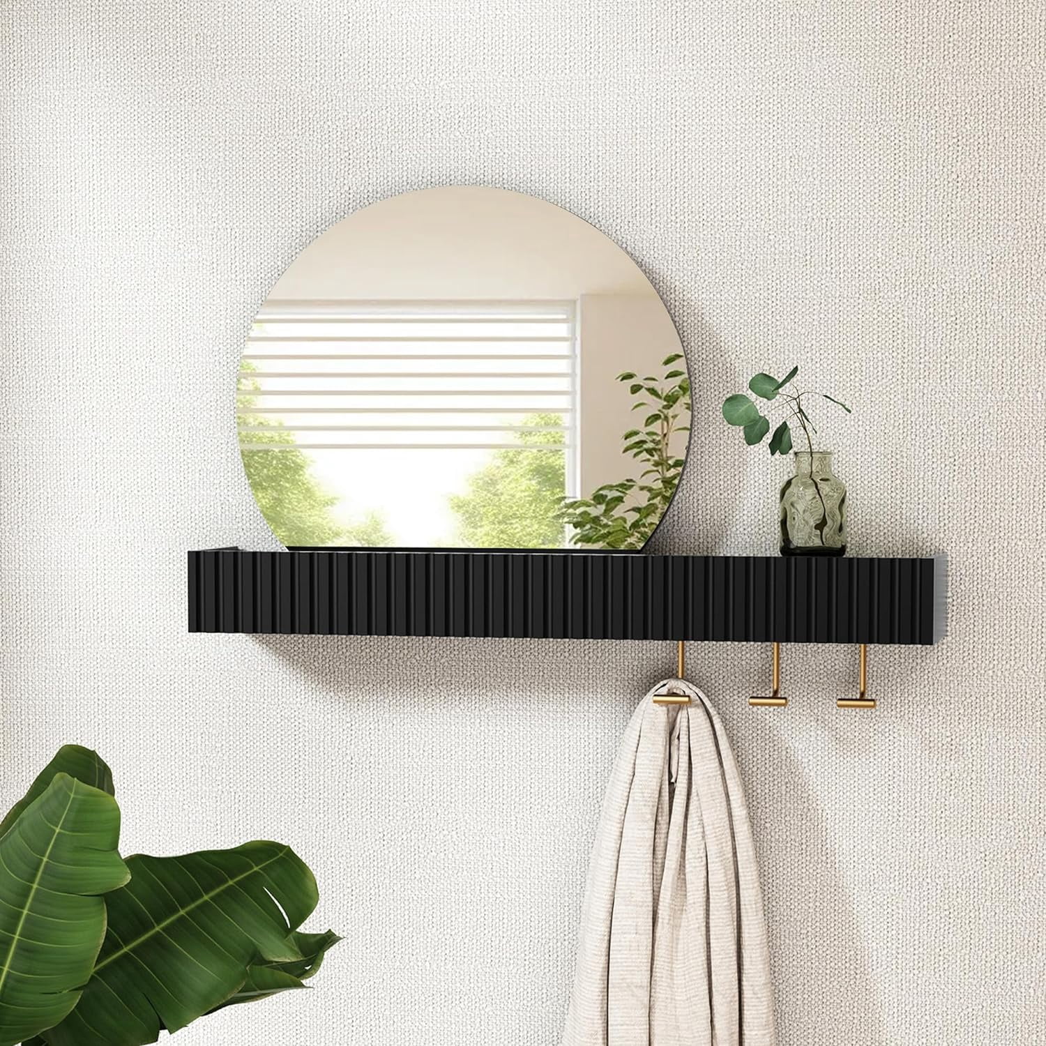 ARTPOWER Round Wall Mirror with Shelf&Hooks, 15"x24" Black Vanity ...
