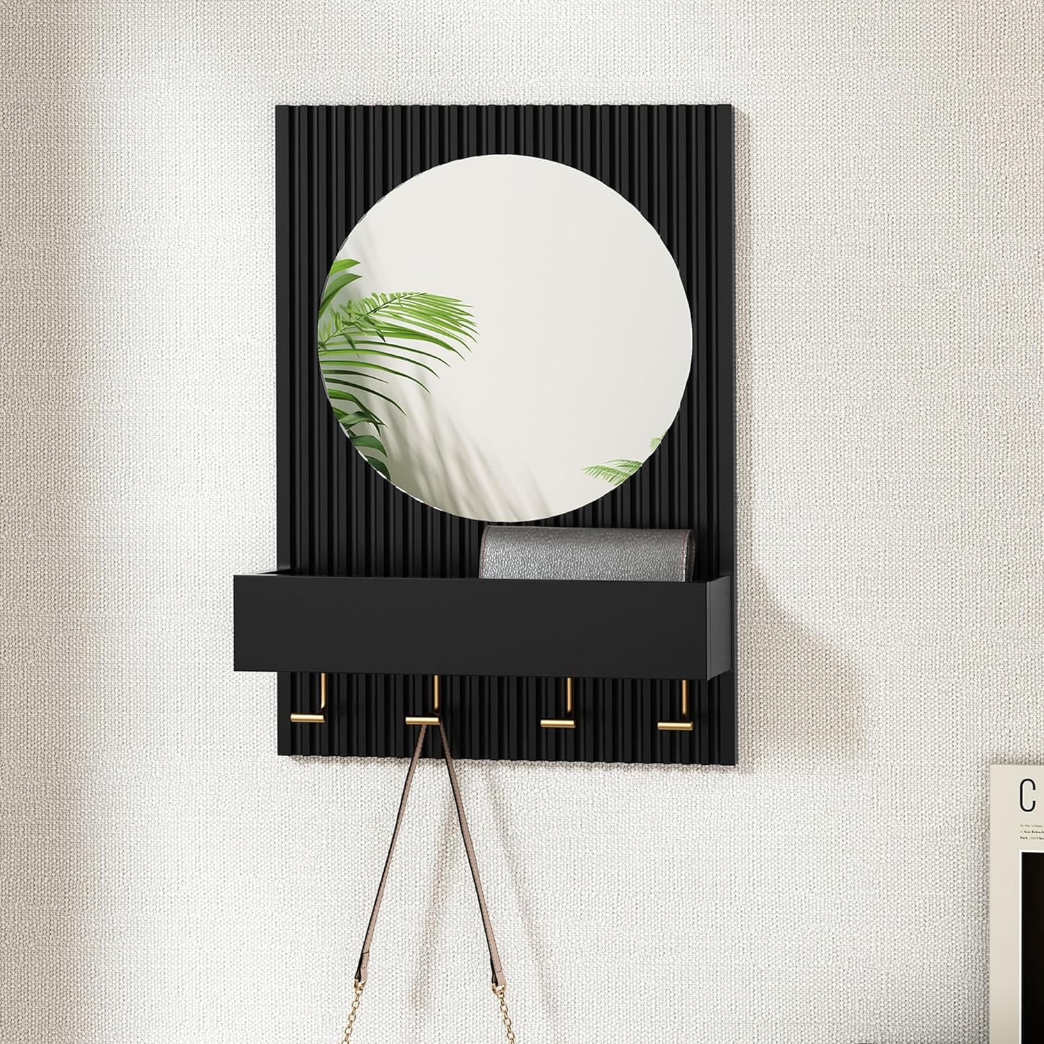 ARTPOWER Wall Mirror with Shelf&Hooks, 24"x16" White Vanity Mirror with